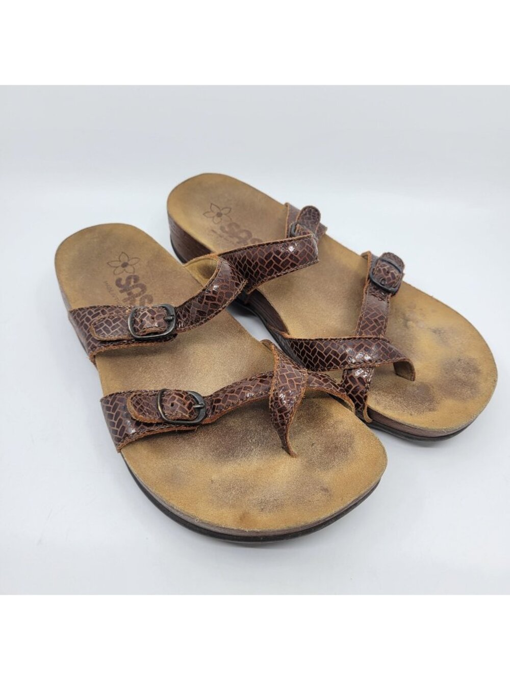 SAS Shelly Sandals Womens Size 7 Toe Loop Slide Brown Leather Comfort Made in US
